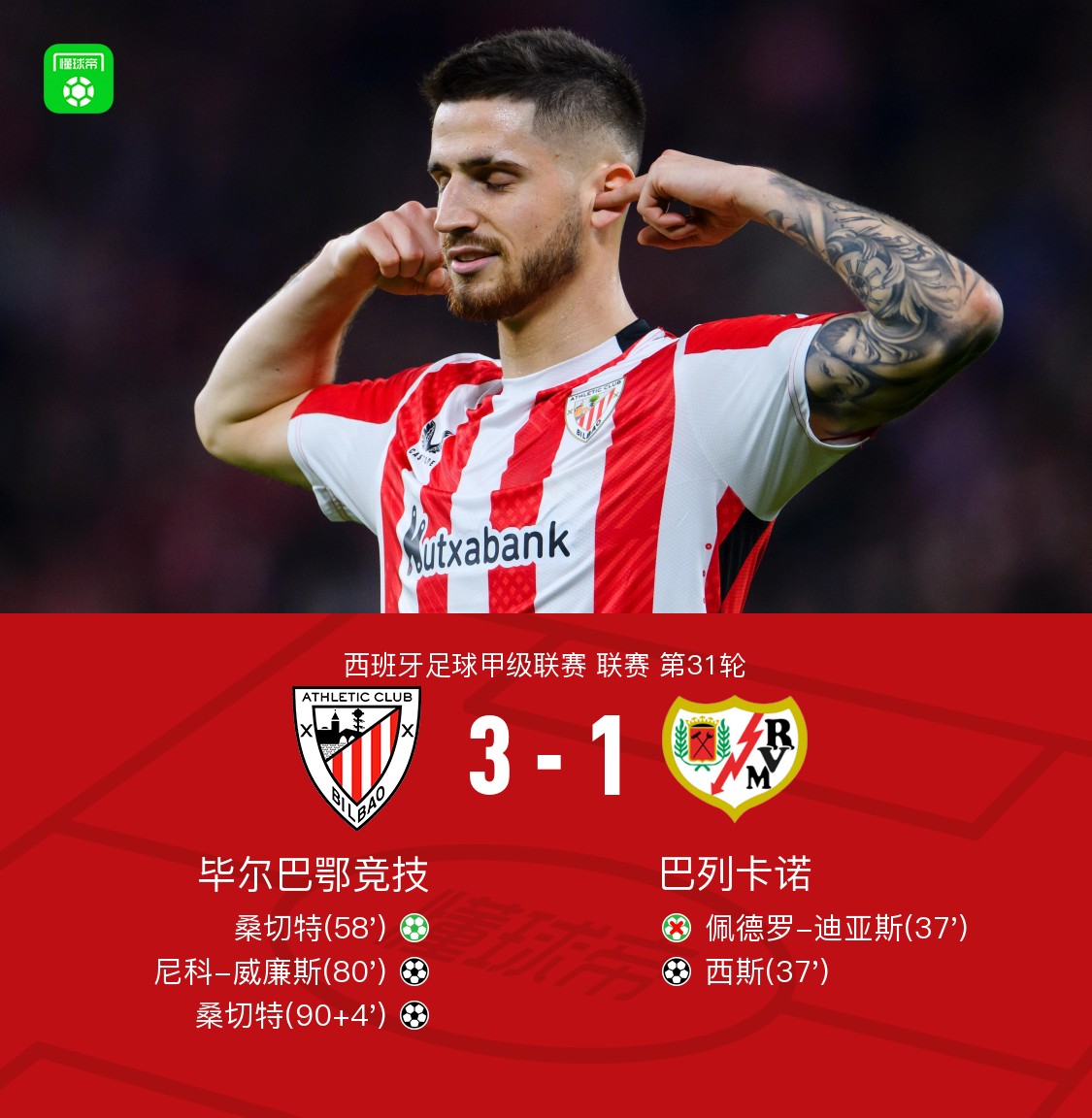 毕尔巴鄂逆袭胜利，提升积分排名的简单介绍